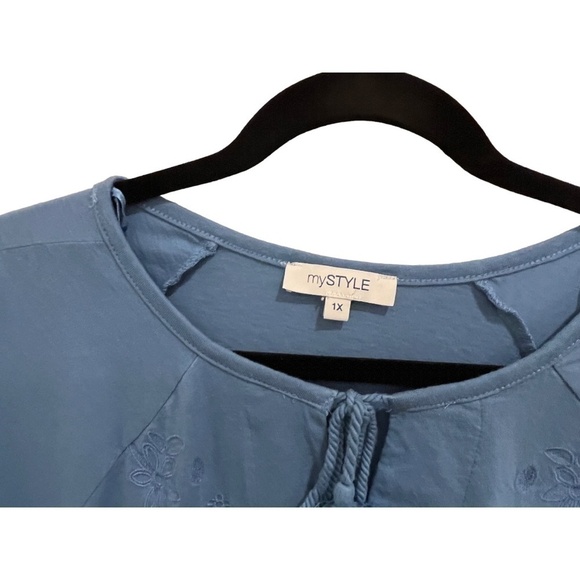 my Style Blue Bell Sleeve Plus Size Cotton Knit Top Size 1X - Picture 2 of 5